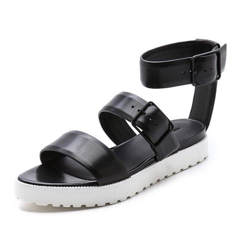 Alexander Wang Sandals Womens 9 Kira Black Leather Ankle‎ Strap Chunky Shoes 39